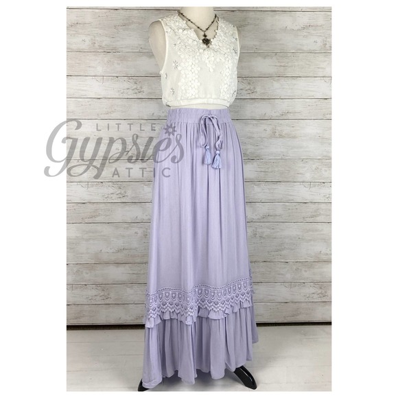 Lilac Tassel Belt Layered Hem Maxi Skirt - Picture 5 of 8